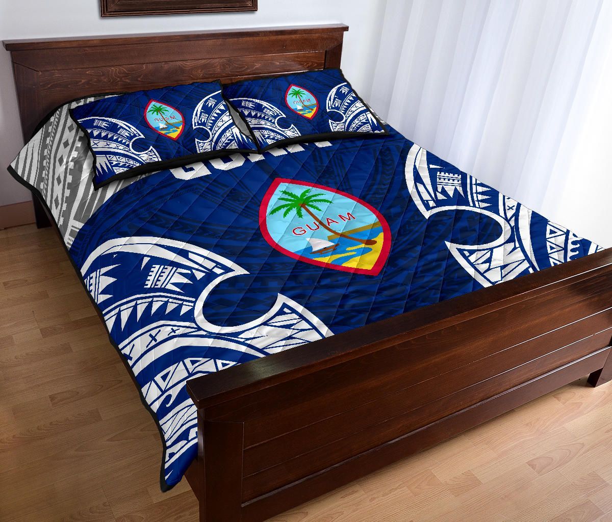 Guam Polynesian Quilt Bed Set - Pattern With Seal Blue Version