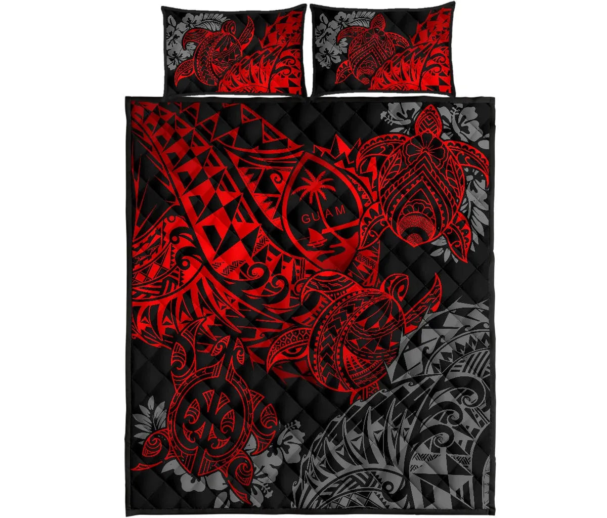 Guam Polynesian Quilt Bed Set - Red Turtle Flowing