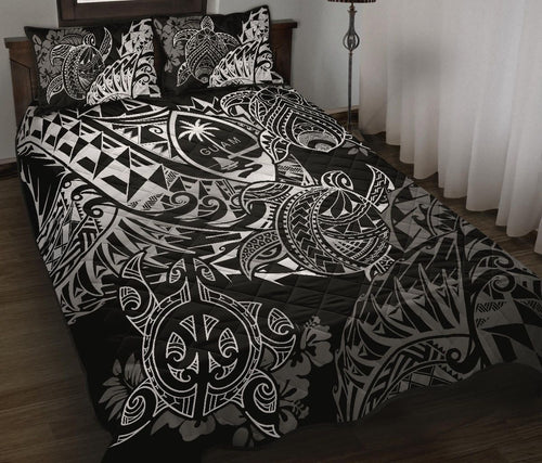 Guam Polynesian Quilt Bed Set - White Turtle Flowing