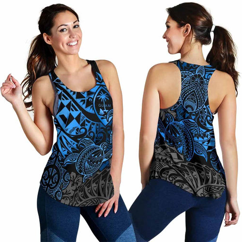 Guam Polynesian Racerback Tank (Women) - Blue Turtle Flowing