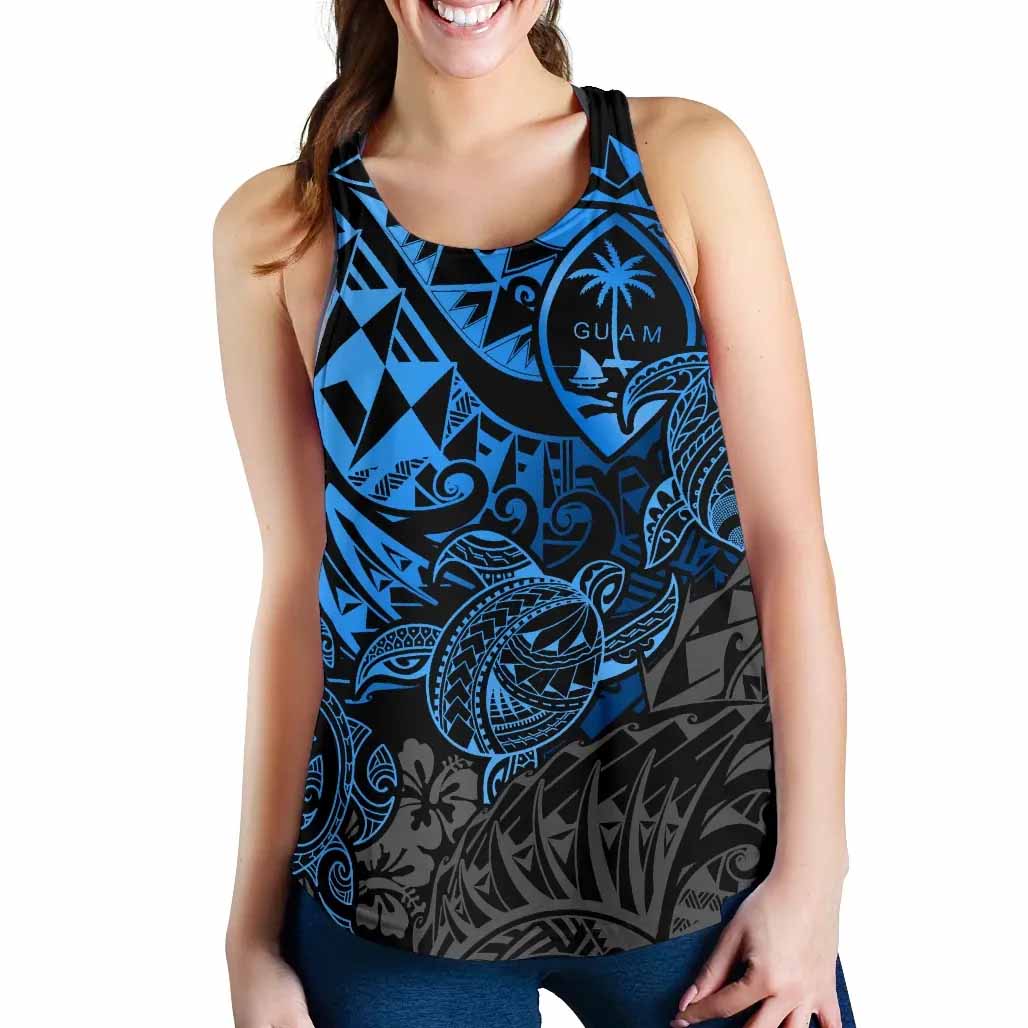 Guam Polynesian Racerback Tank (Women) - Blue Turtle Flowing