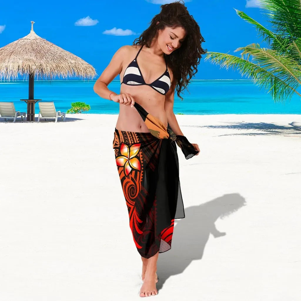 Guam Polynesian Sarong - Plumeria Flowers And Waves