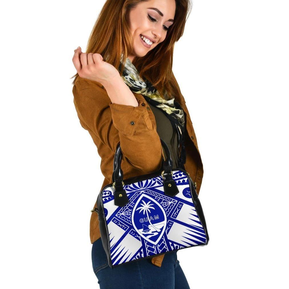 Guam Polynesian Shoulder Handbag - Guam White Seal With Polynesian Tattoo Ver 02