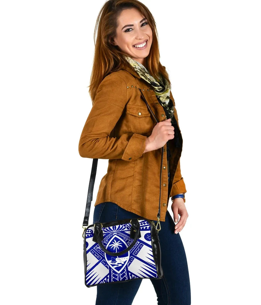 Guam Polynesian Shoulder Handbag - Guam White Seal With Polynesian Tattoo Ver 02