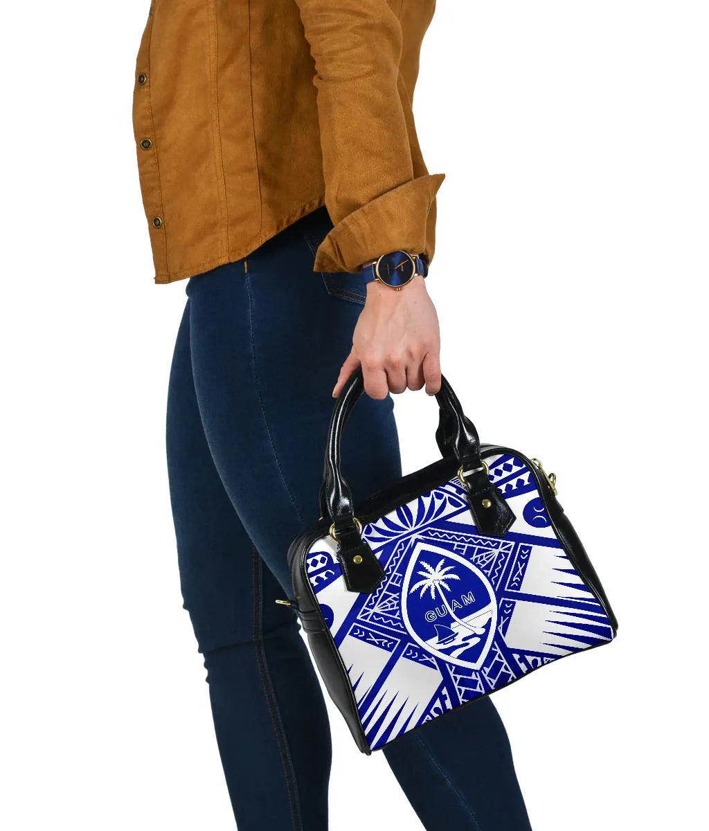 Guam Polynesian Shoulder Handbag - Guam White Seal With Polynesian Tattoo Ver 02