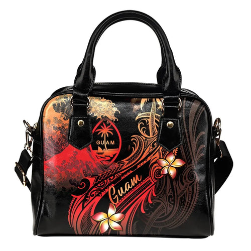 Guam Polynesian Shoulder Handbag - Plumeria Flowers And Waves