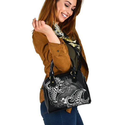 Guam Polynesian Shoulder Handbag - White Shark Polynesian Tattoo