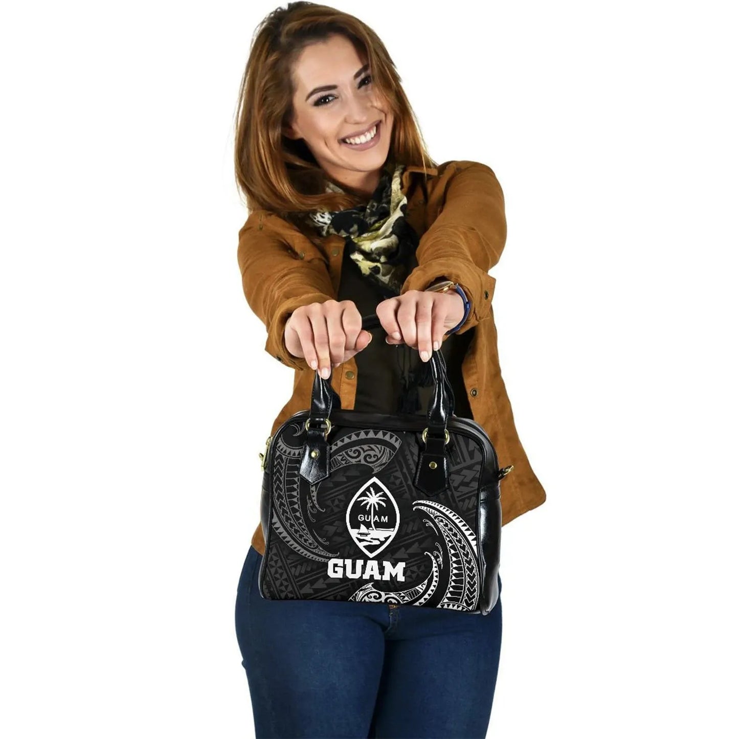 Guam Polynesian Shoulder Handbag - White Tribal Wave