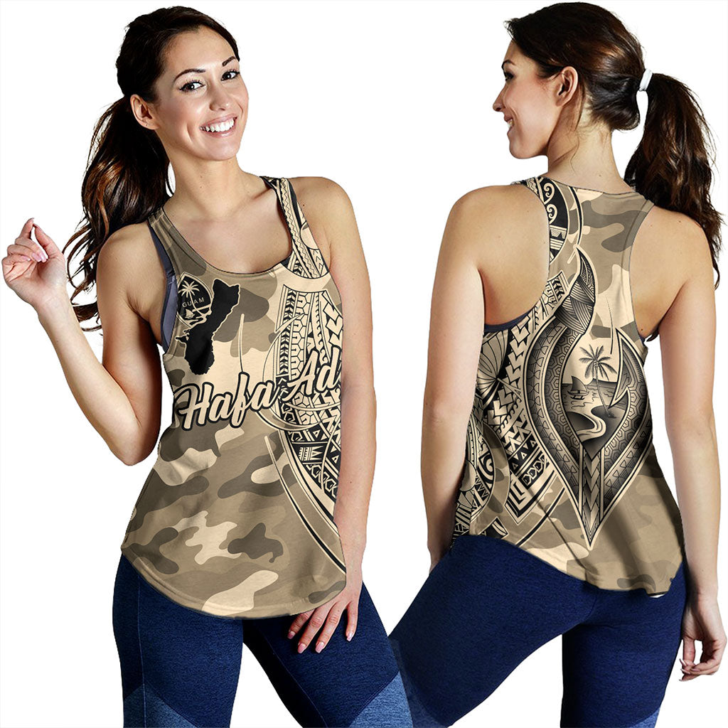 Guam Women Tank Hafa Adai Tribal Tattoo With Camouflage Pattern