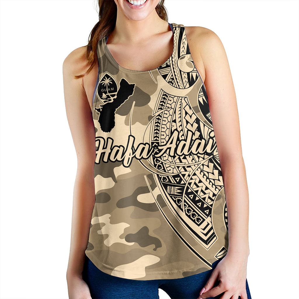 Guam Women Tank Hafa Adai Tribal Tattoo With Camouflage Pattern