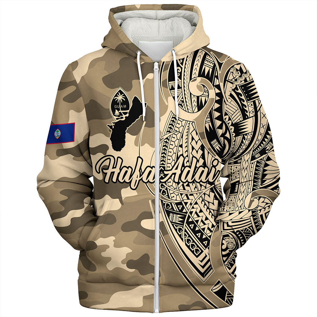 Guam Sherpa Hoodie Hafa Adai Tribal Tattoo With Camouflage Pattern