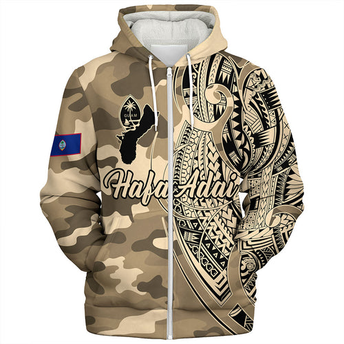 Guam Sherpa Hoodie Hafa Adai Tribal Tattoo With Camouflage Pattern