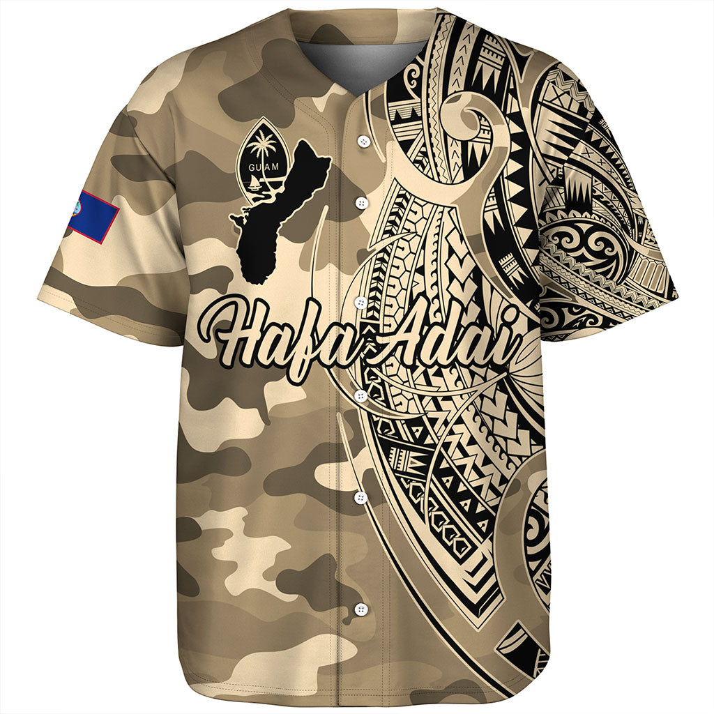 Guam Baseball Shirt Hafa Adai Tribal Tattoo With Camouflage Pattern