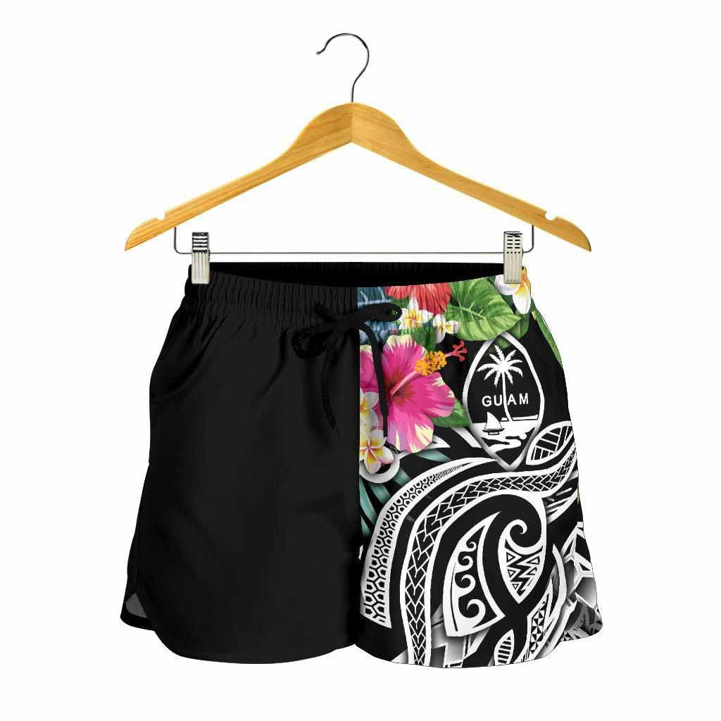 Guam Polynesian Women Shorts - Summer Plumeria (Black)