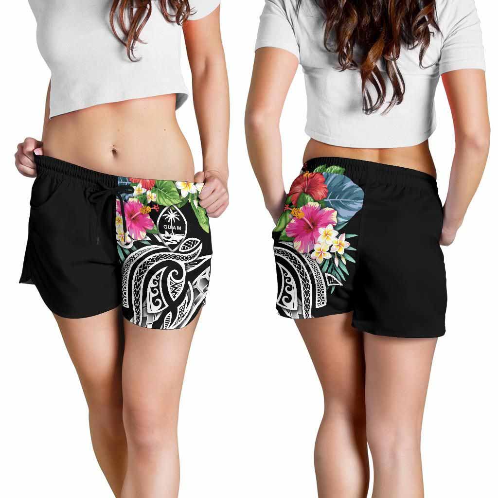 Guam Polynesian Women Shorts - Summer Plumeria (Black)