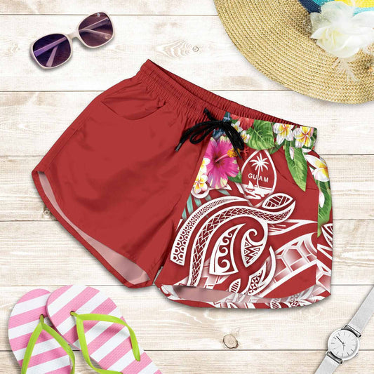 Guam Polynesian Women Shorts - Summer Plumeria (Black)