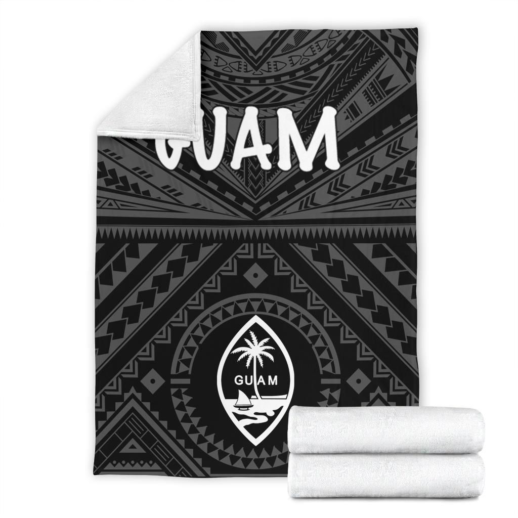 Guam Premium Blanket - Guam Seal With Polynesian Tattoo Style (Black)