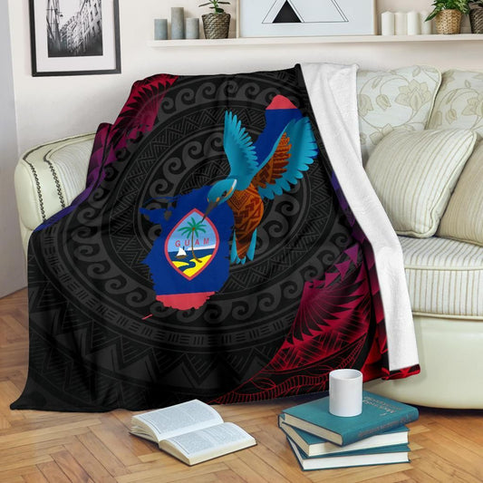 Guam Premium Blanket - KingFisher Bird With Map