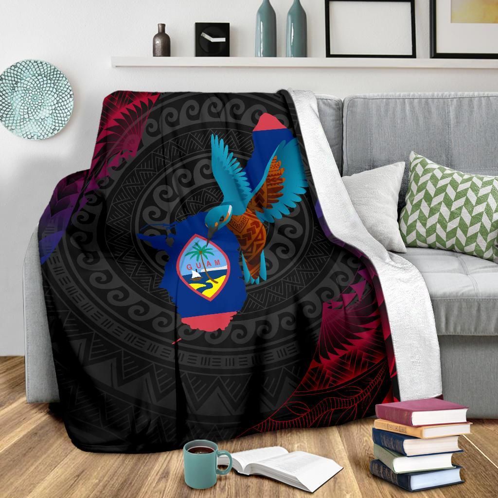 Guam Premium Blanket - KingFisher Bird With Map