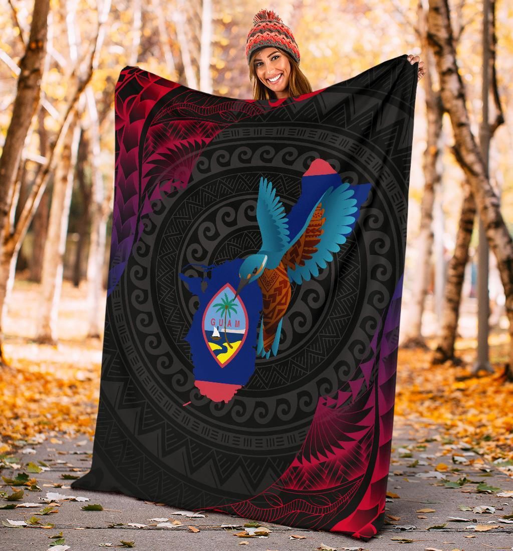 Guam Premium Blanket - KingFisher Bird With Map