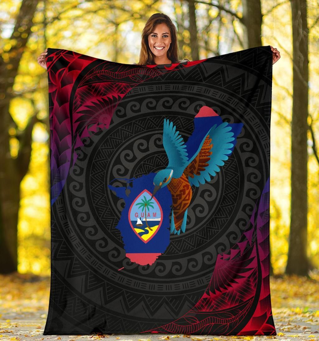 Guam Premium Blanket - KingFisher Bird With Map