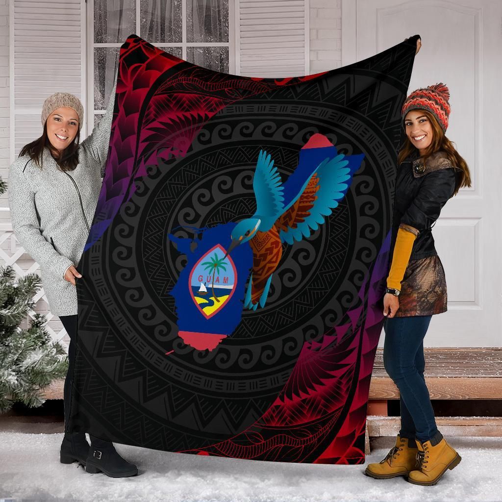 Guam Premium Blanket - KingFisher Bird With Map