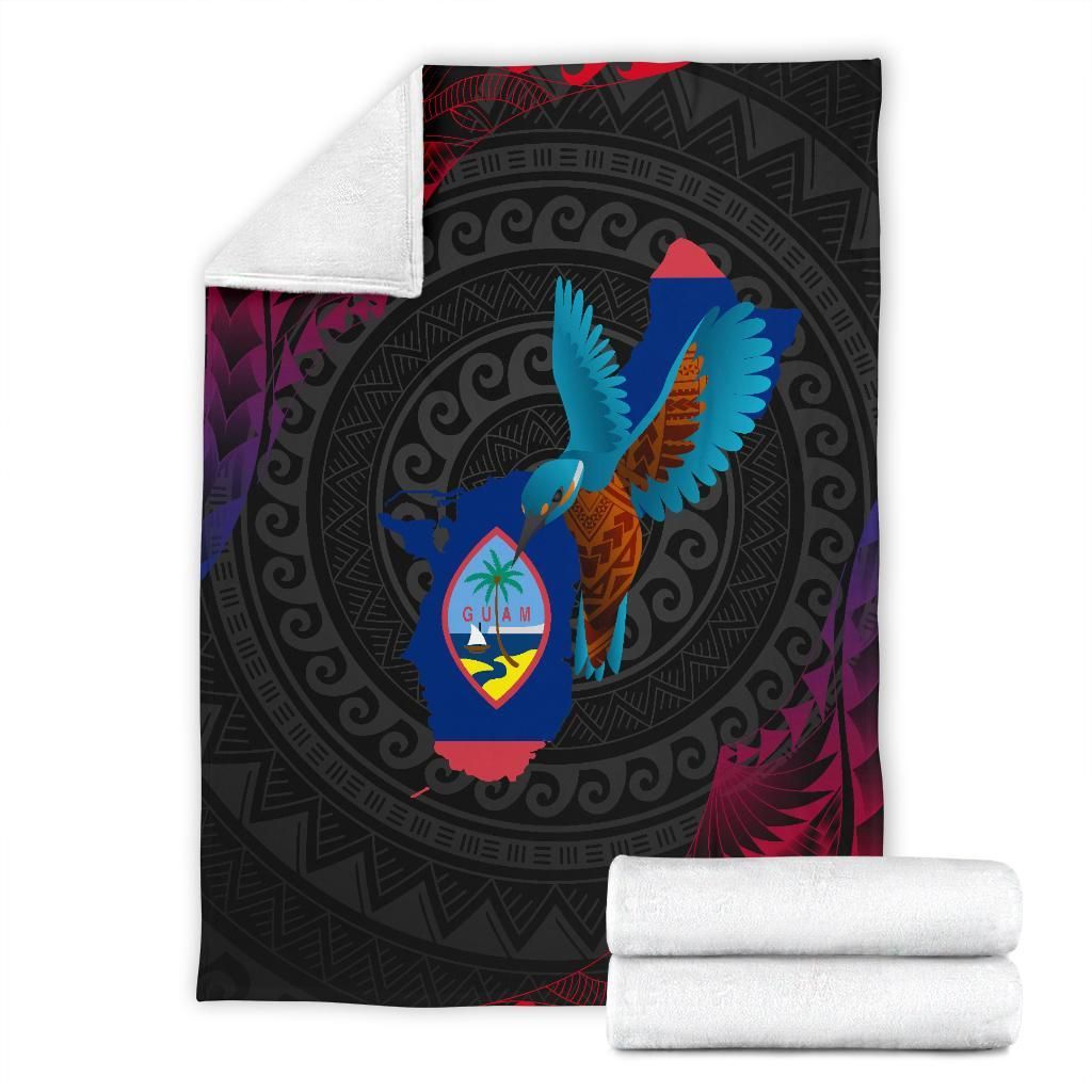 Guam Premium Blanket - KingFisher Bird With Map