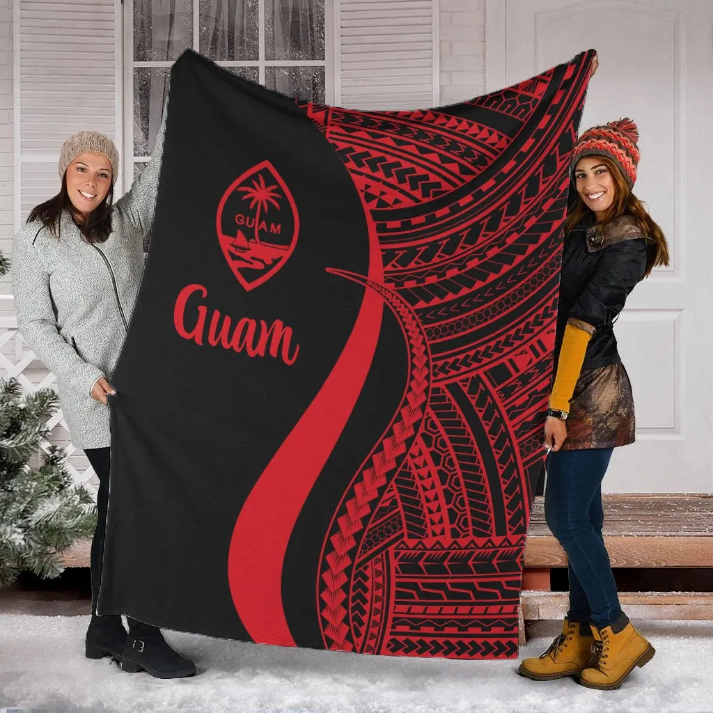 Guam Premium Blanket - Red Polynesian Tentacle Tribal Pattern