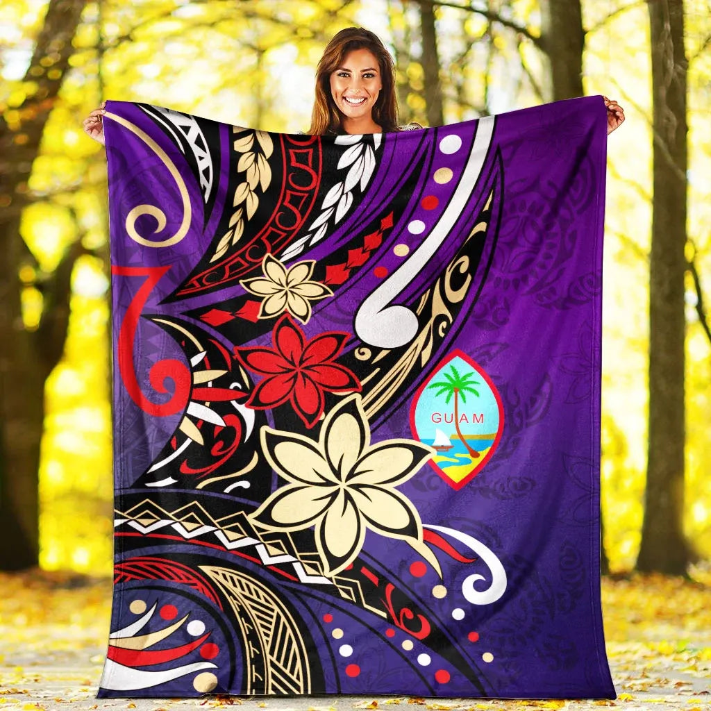 Guam Premium Blanket - Tribal Flower With Special Turtles Purple Color