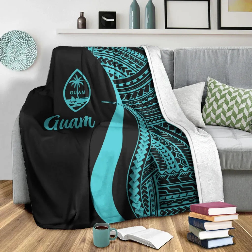 Guam Premium Blanket - Turquoise Polynesian Tentacle Tribal Pattern