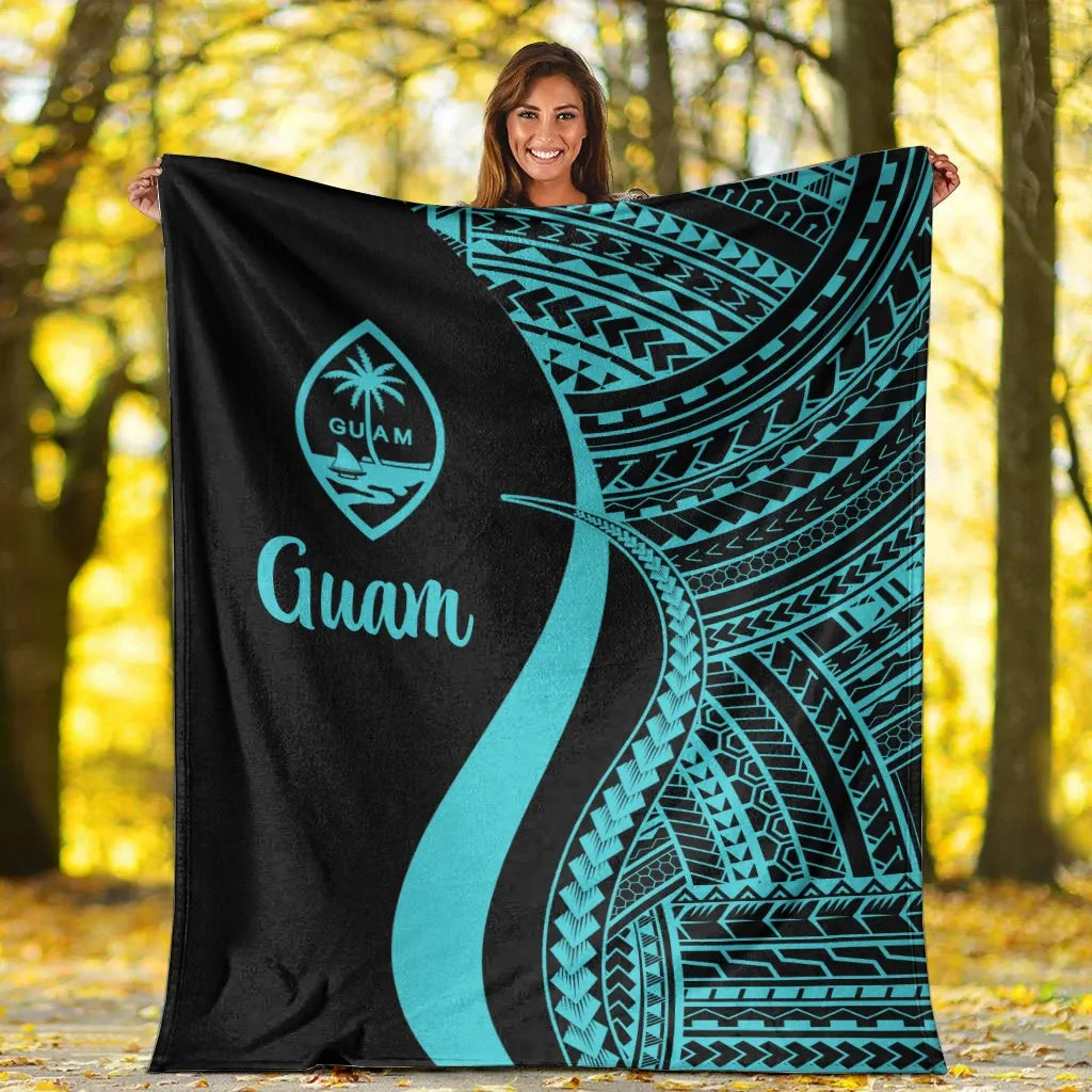Guam Premium Blanket - Turquoise Polynesian Tentacle Tribal Pattern
