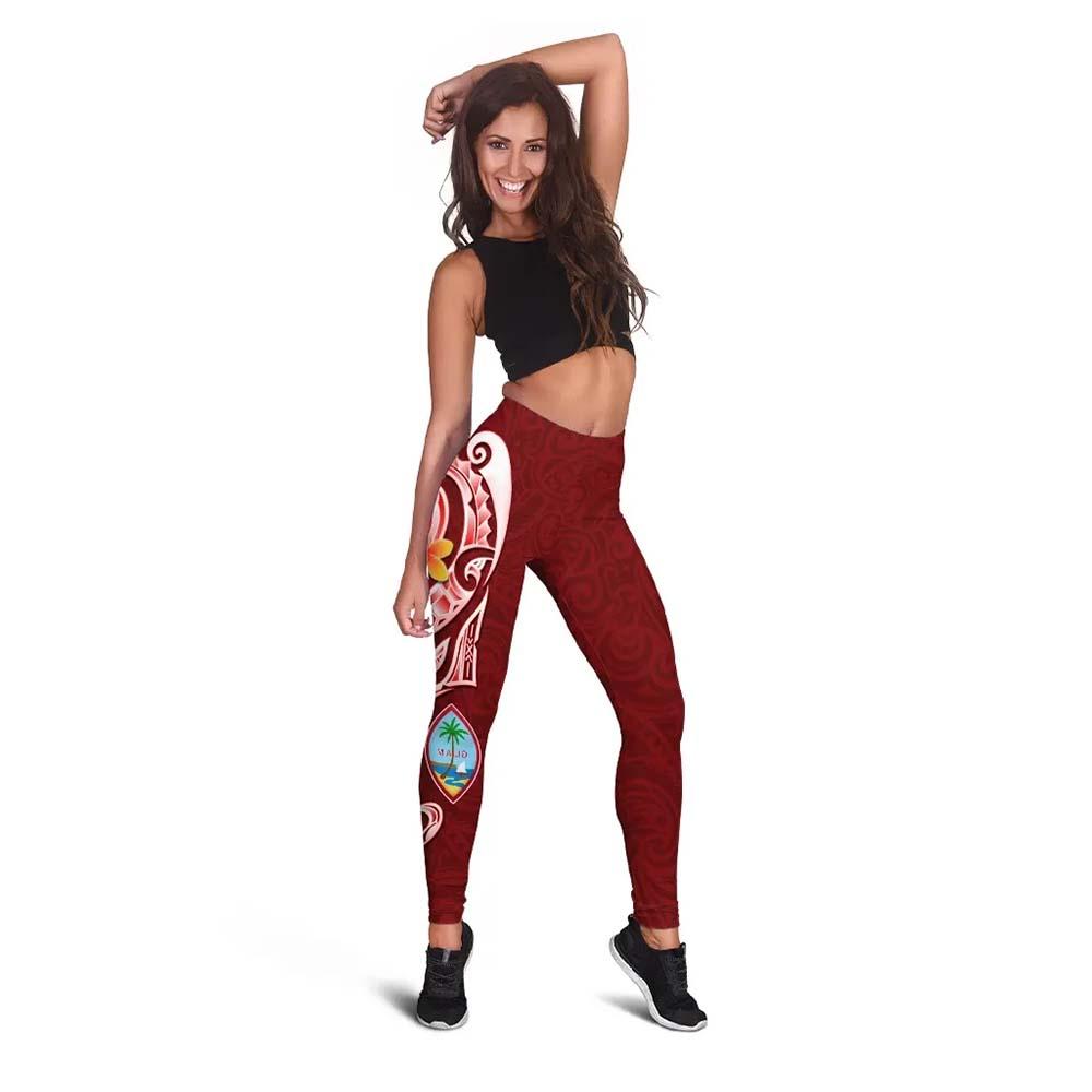 Guam Premium Legging - Guam Seal Polynesian Patterns Plumeria (Red)