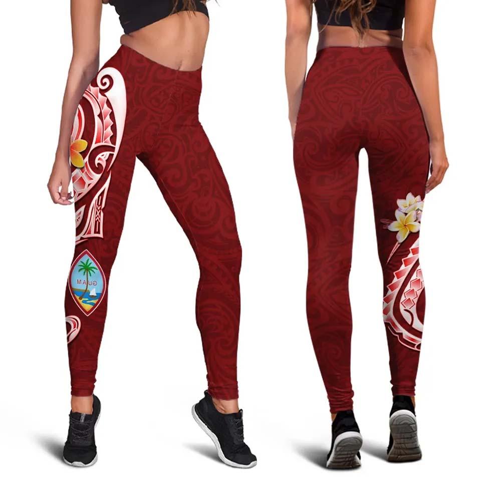 Guam Premium Legging - Guam Seal Polynesian Patterns Plumeria (Red)