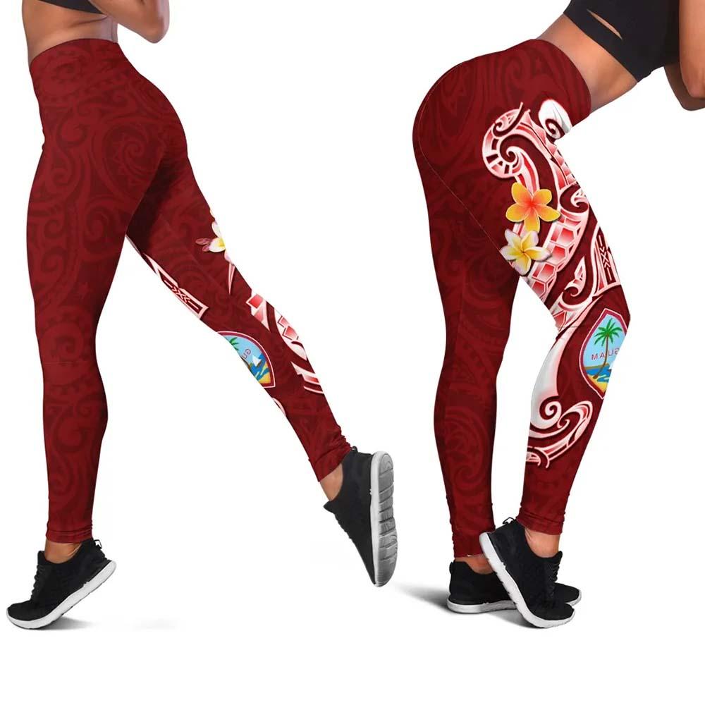 Guam Premium Legging - Guam Seal Polynesian Patterns Plumeria (Red)
