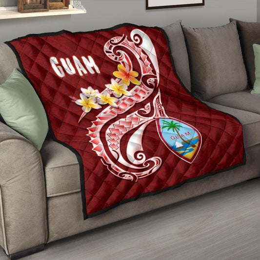 Guam Premium Quilt - Guam Seal Polynesian Patterns Plumeria (Red)