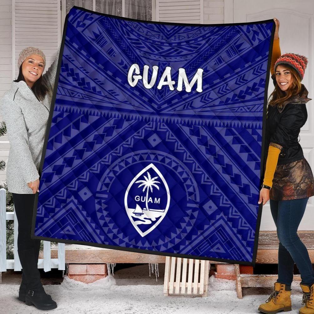 Guam Premium Quilt  - Guam Seal With Polynesian Tattoo Style (Blue)