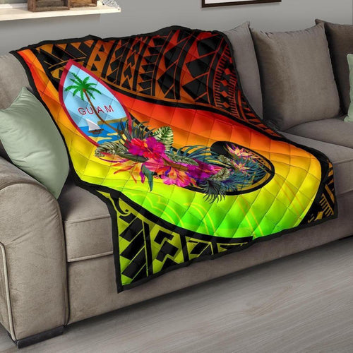 Guam Premium Quilt - Polynesian Hook And Hibiscus (Reggae)