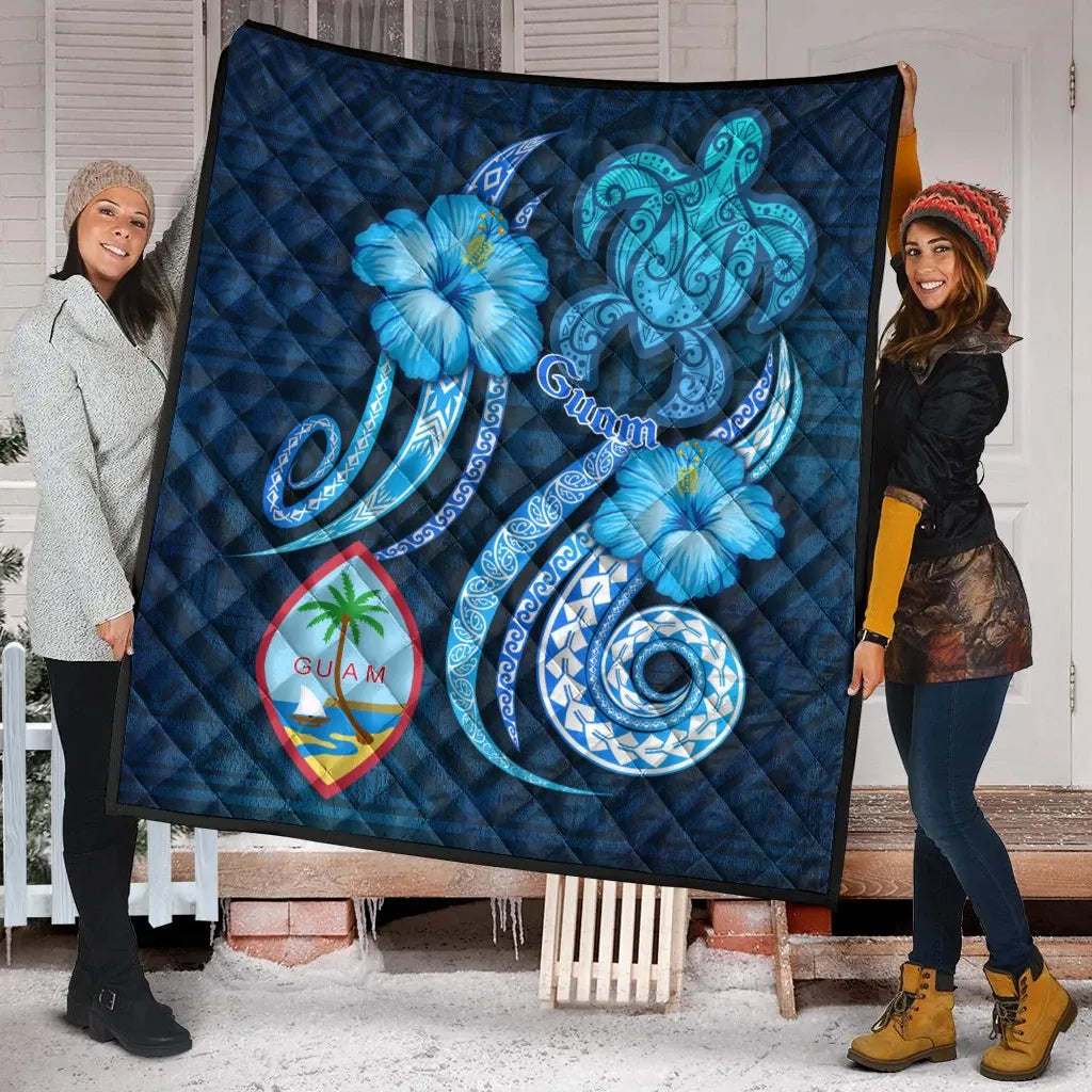 Guam Premium Quilt - Turtle and Tribal Tattoo Of Polynesian