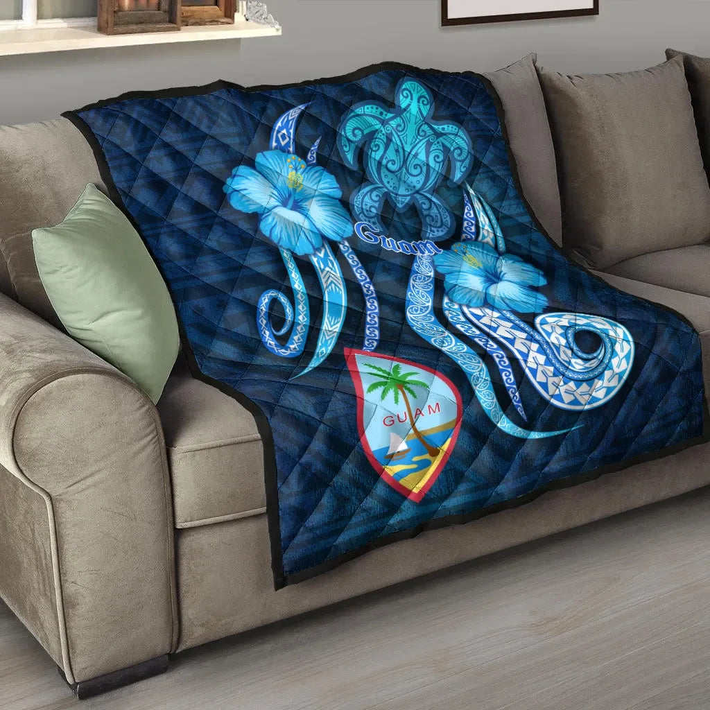 Guam Premium Quilt - Turtle and Tribal Tattoo Of Polynesian