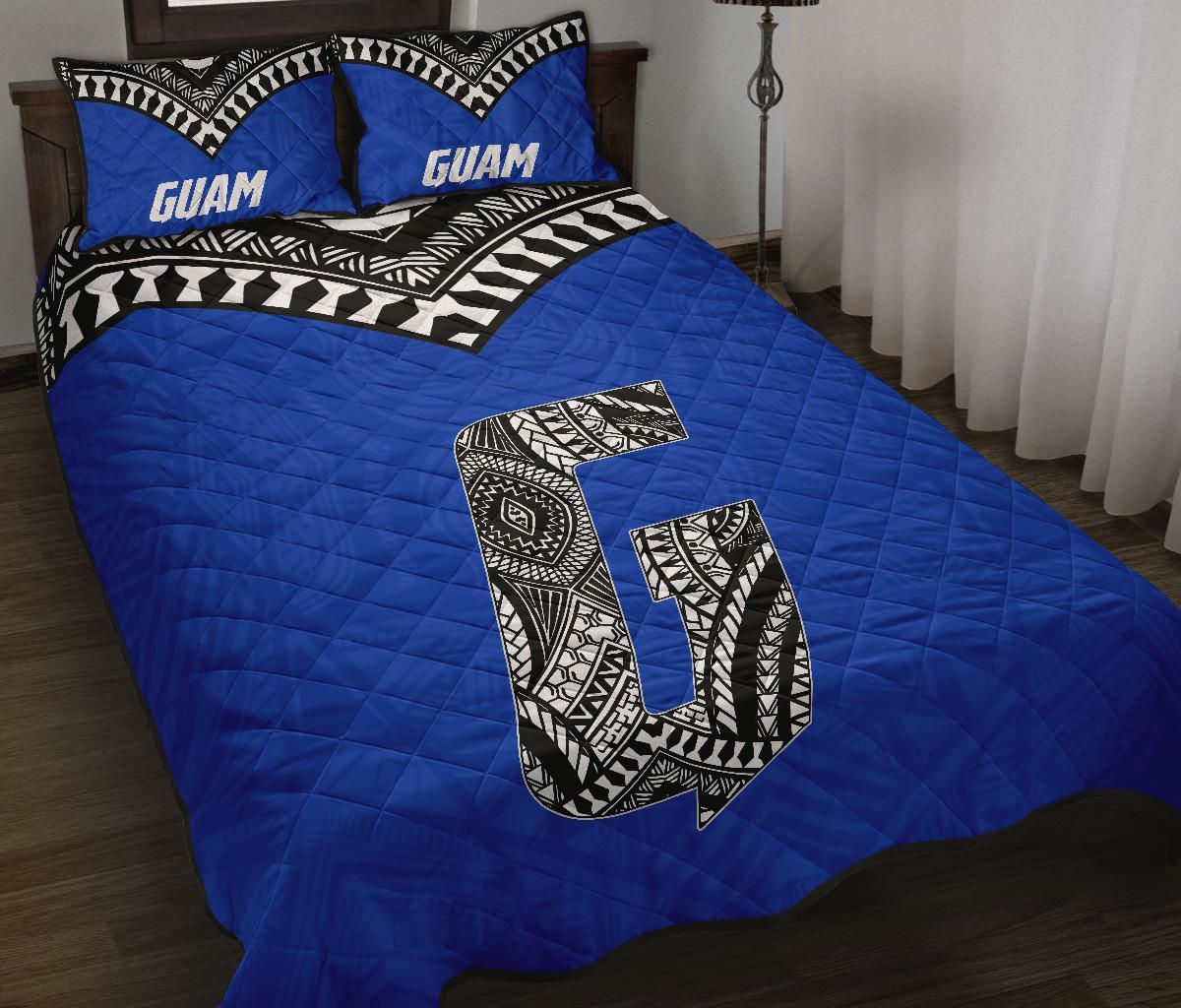 Guam Quilt Bed Set - Guam Polynesian Tattoo Blue Version