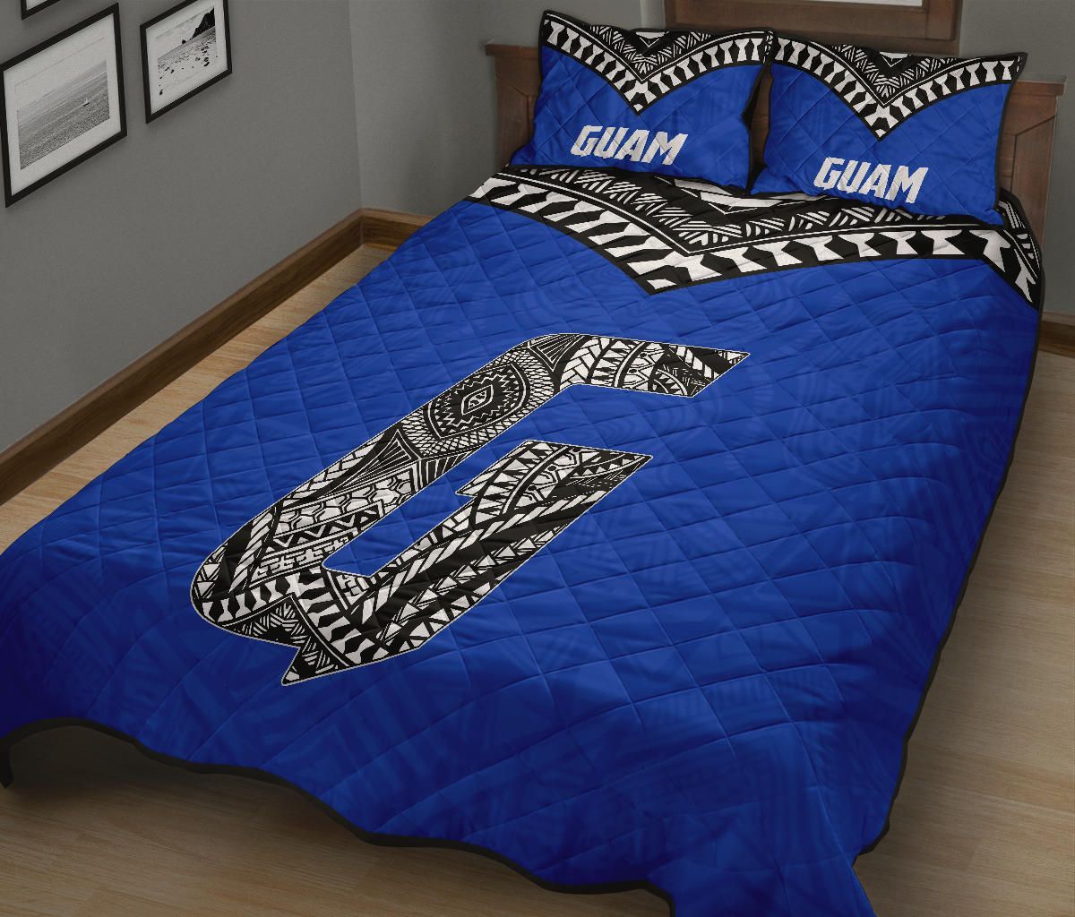 Guam Quilt Bed Set - Guam Polynesian Tattoo Blue Version