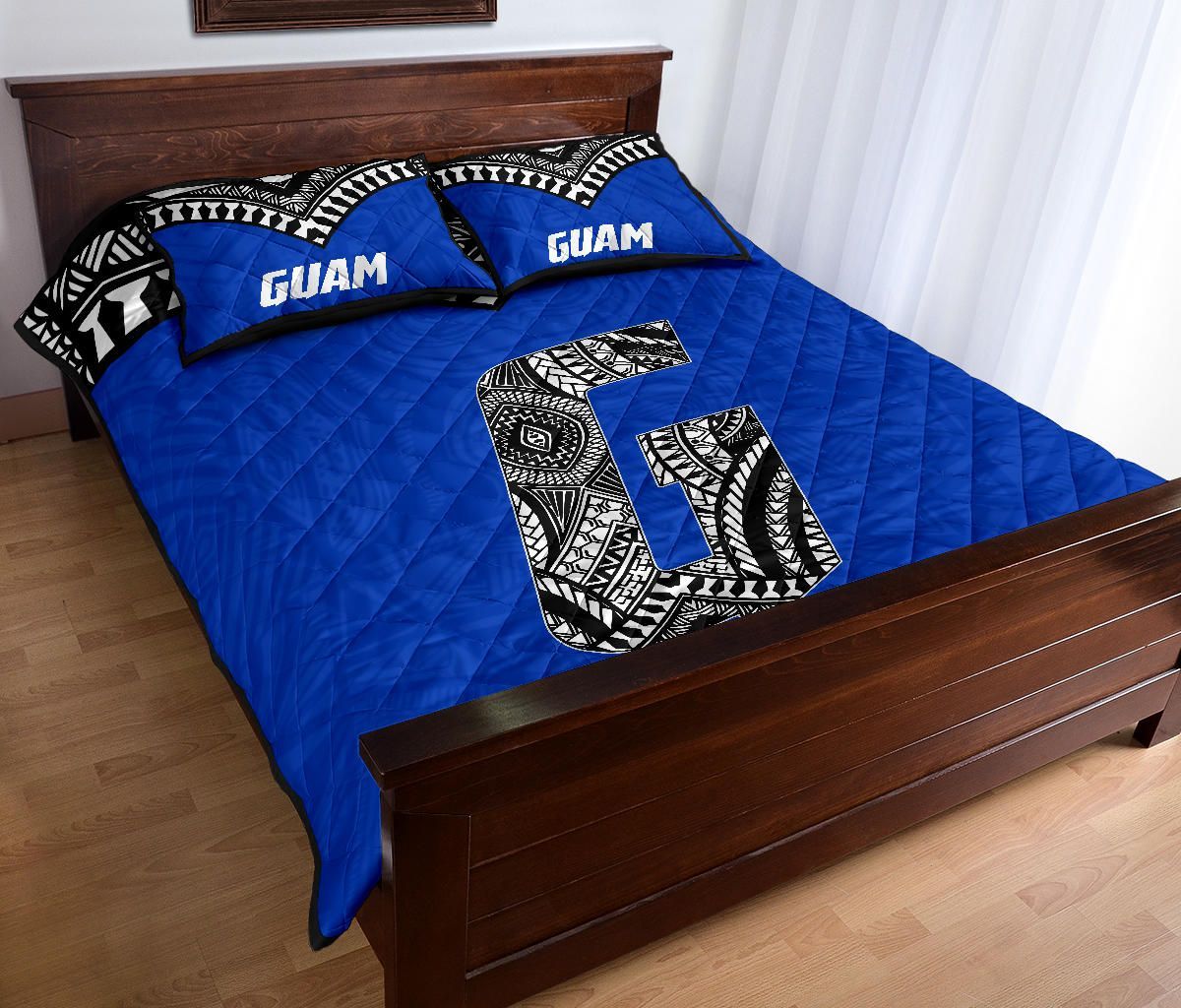 Guam Quilt Bed Set - Guam Polynesian Tattoo Blue Version