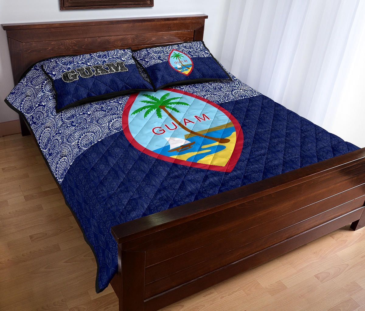 Guam Quilt Bed Set - Guam Coat Of Arms Polynesian Design