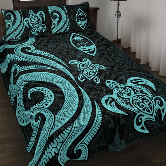 Guam Quilt Bed Set - Turquoise Tentacle Turtle