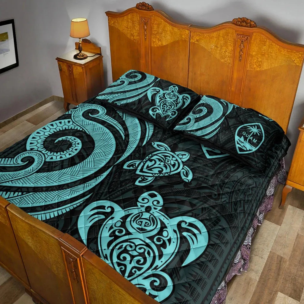 Guam Quilt Bed Set - Turquoise Tentacle Turtle