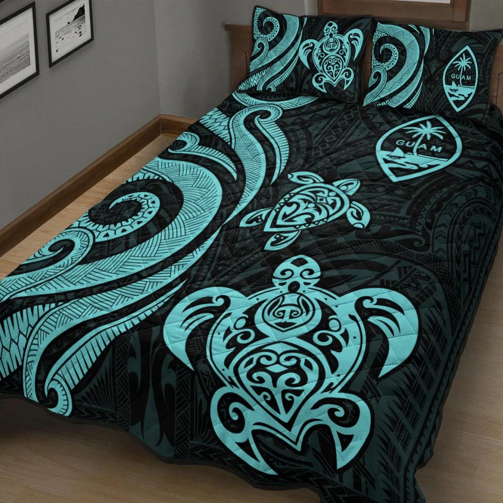 Guam Quilt Bed Set - Turquoise Tentacle Turtle
