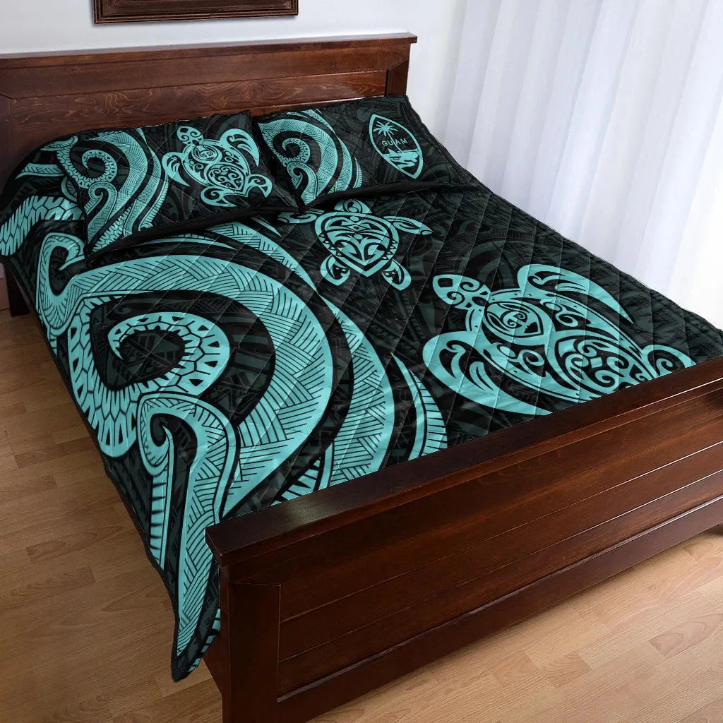 Guam Quilt Bed Set - Turquoise Tentacle Turtle