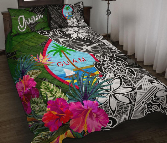Guam Quilt Bed Set - Turtle Plumeria Banana Leaf