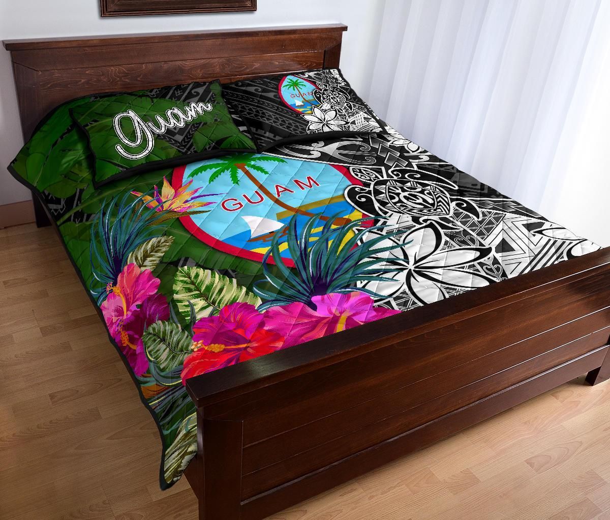 Guam Quilt Bed Set - Turtle Plumeria Banana Leaf