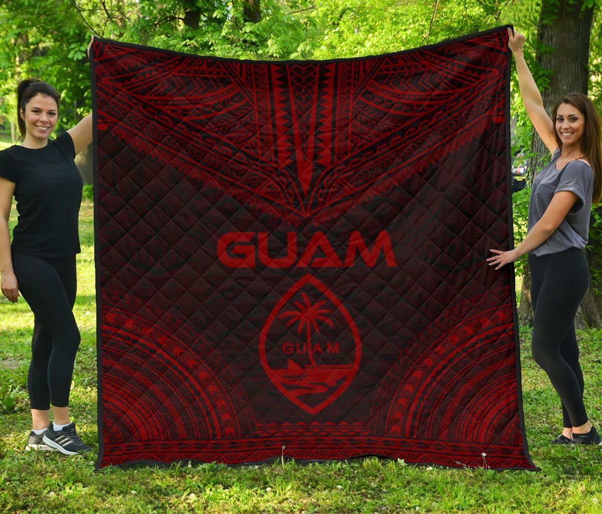 Guam Premium Quilt - Guam Coat Of Arms Polynesian Chief Red Version